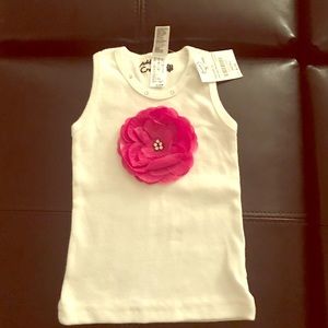 White ribbed tank with pink flower and rhinestones